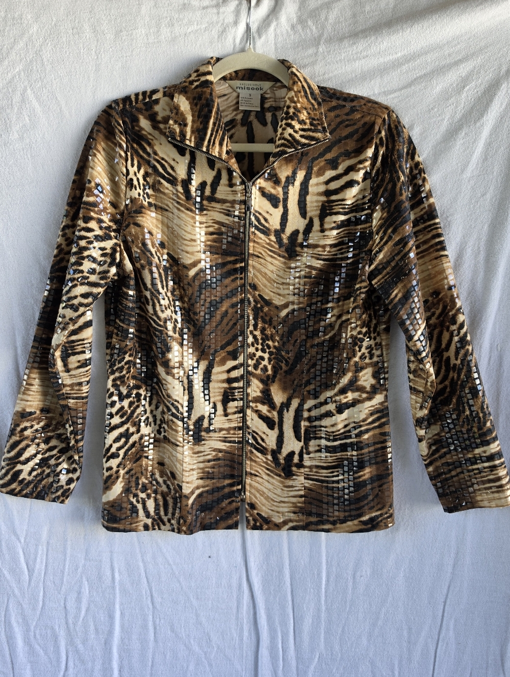 Exclusively Misook Tiger Print Sequin Zip Jacket Women’s Small Classic Shimmer
